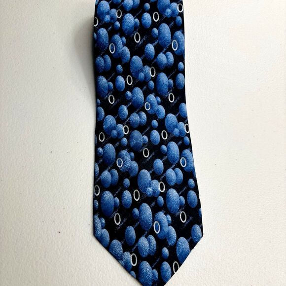 Vintage GUGGENHEIM Museum Blue Circles Geometric Print Silk Necktie Made Korea - Picture 4 of 10